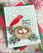 Waffle Flower Snowflake Frame Die 422743 red bird with nest berries eggs snow place like home card leanne west