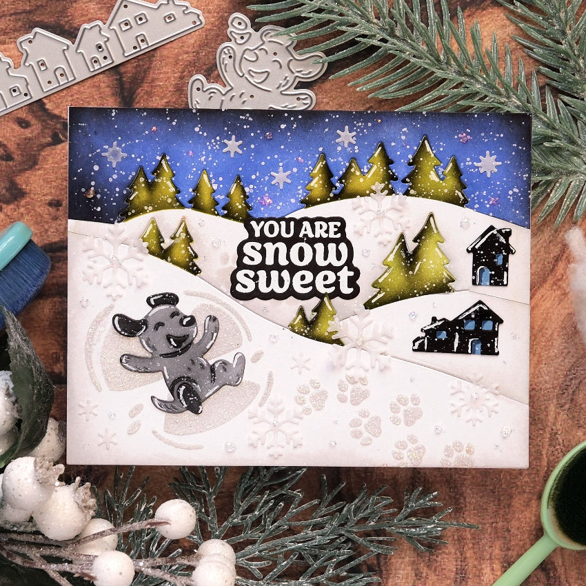 Waffle Flower Snowy Hills Die Stencil and Add On Die Set trees