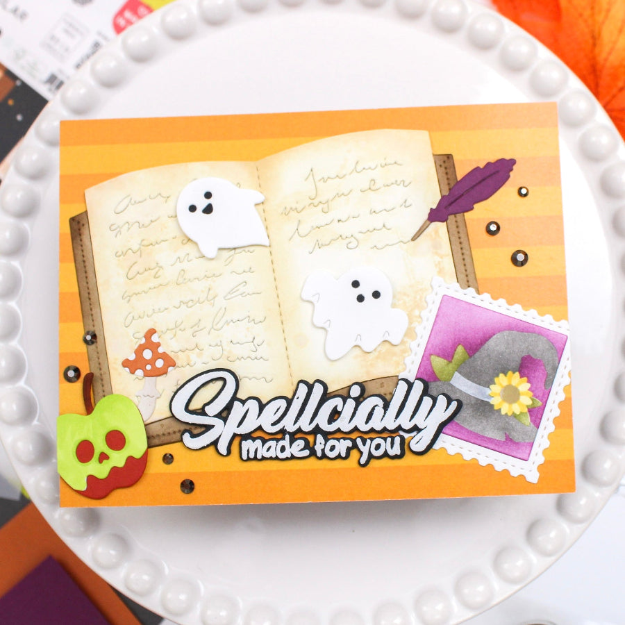 Waffle Flower Spellcial Sentiments Clear Stamps 422611 ghost writing card
