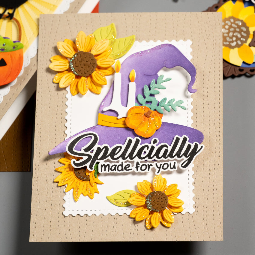Waffle Flower Spellcial Sentiments Clear Stamps 422611 purple witches hat card