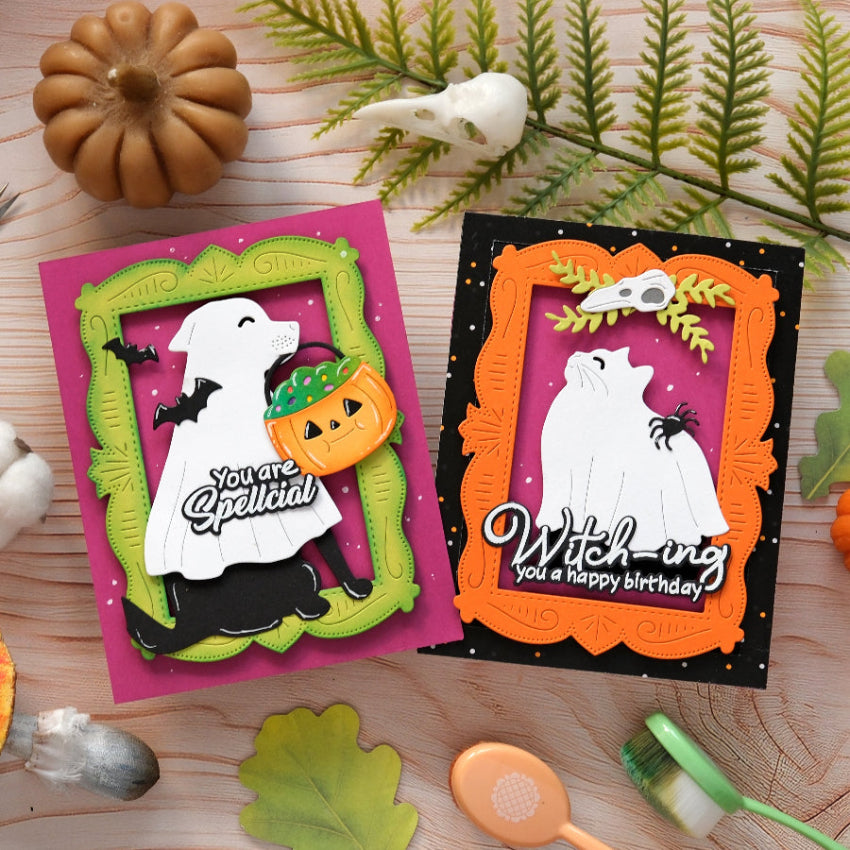 Waffle Flower Spellcial Sentiments Matching Dies 422612 ghost dog and cat card