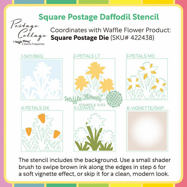 Waffle Flower Square Postage Daffodil Stencil 422439 directions