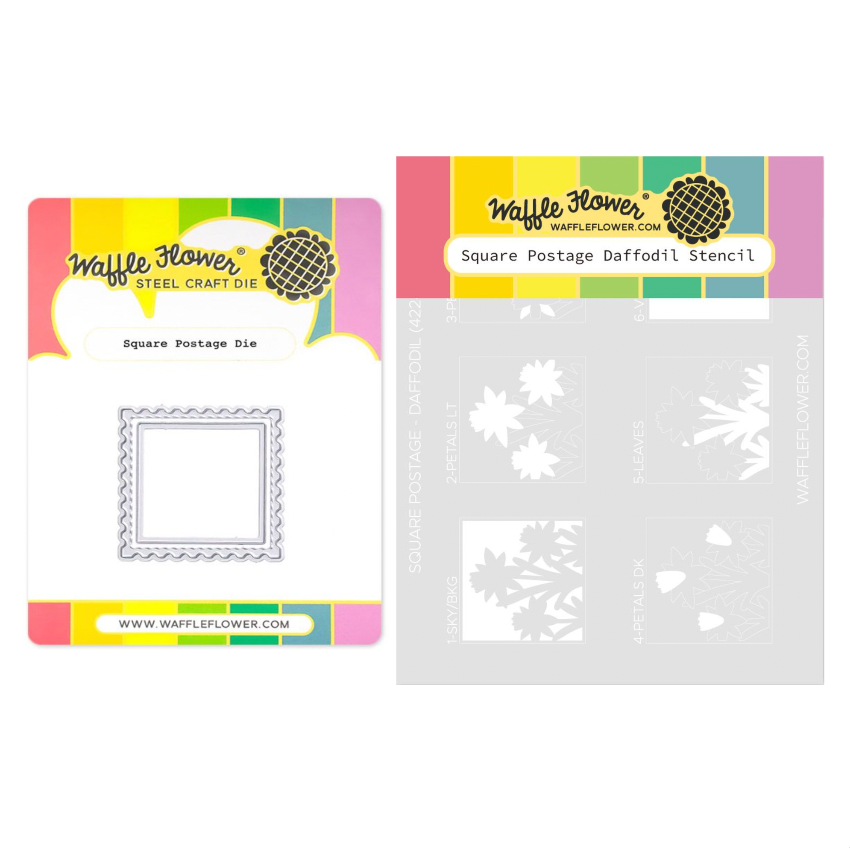 Waffle Flower Square Postage Daffodil Stencil and Die Set