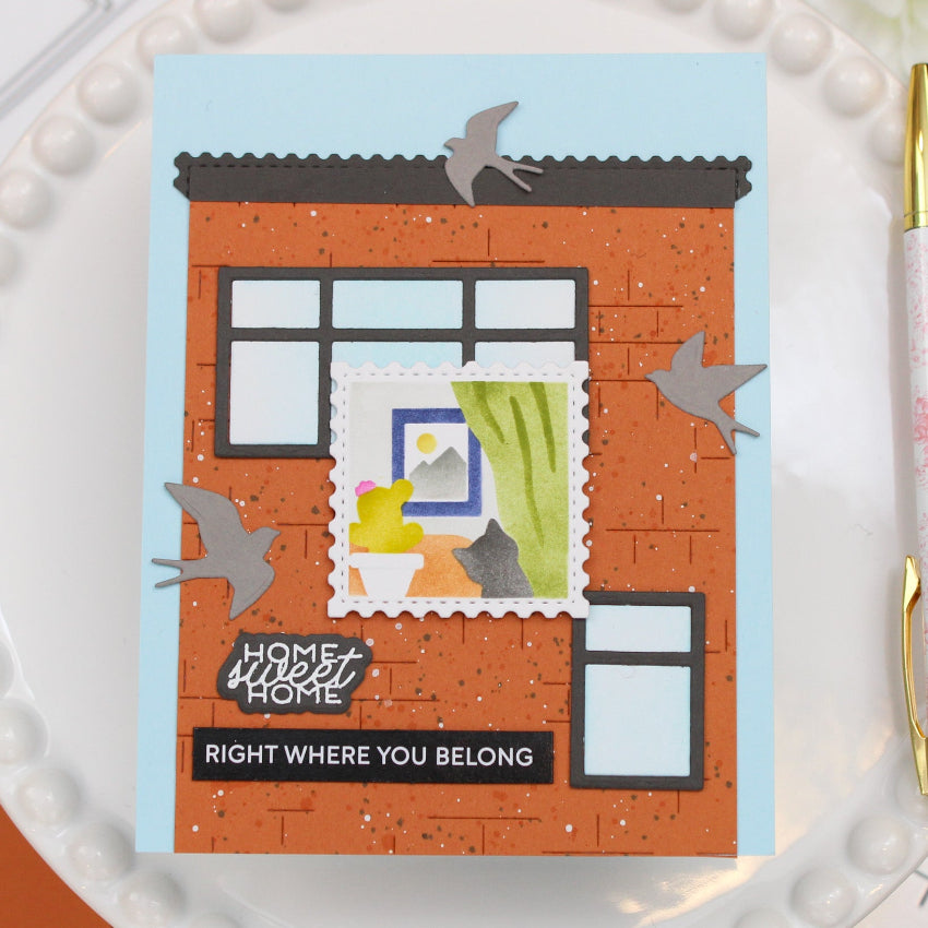 Waffle Flower Square Postage Home Stencil 422503 home sweet home card