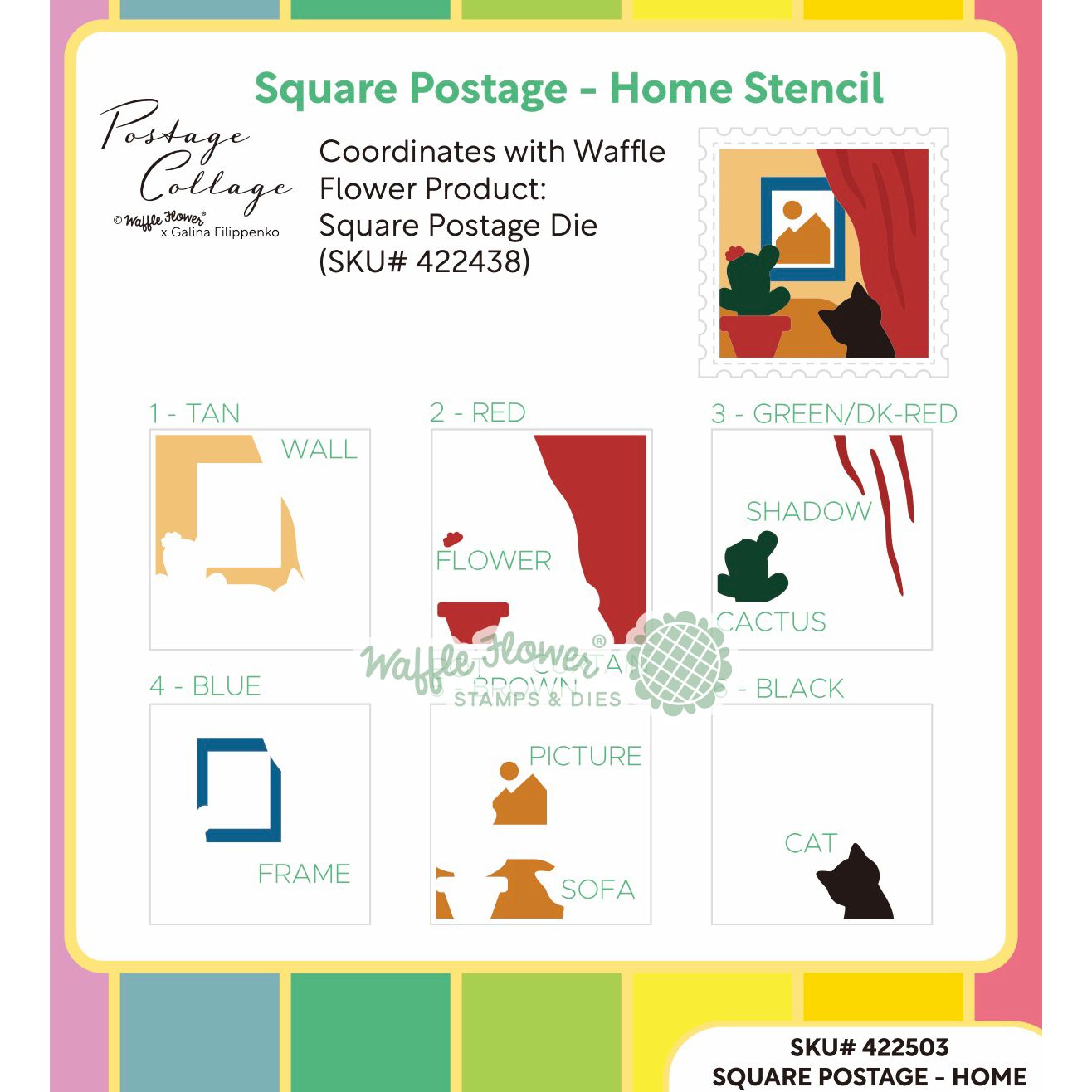 Waffle Flower Square Postage Home Stencil 422503 layering guide