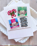 Waffle Flower Square Postage Nutcracker Stencil 422624 green hat red hat candy canes holly jolly christmas card jill hawkins