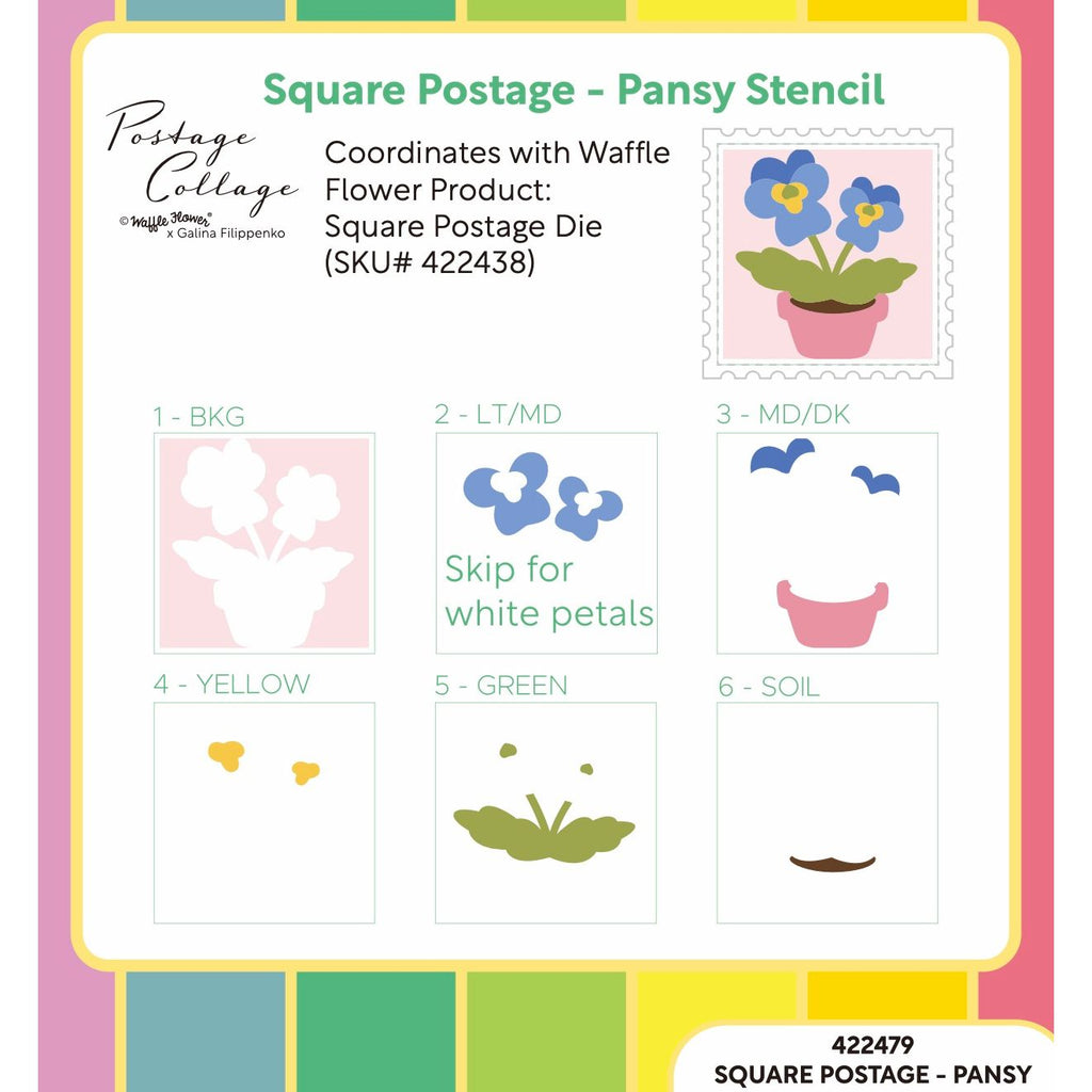 Waffle Flower Square Postage Pansy Stencil 422479 layering image