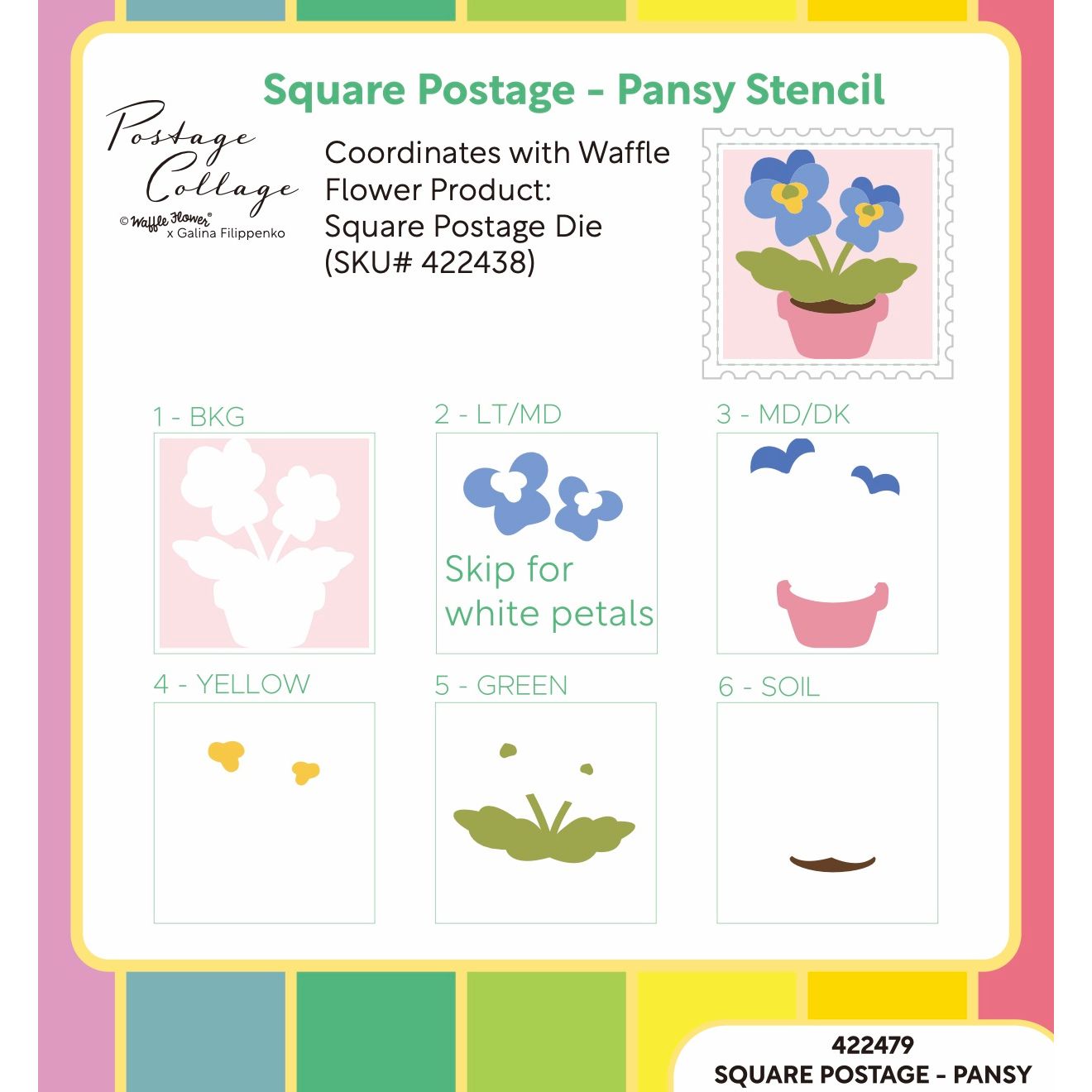 Waffle Flower Square Postage Pansy Stencil 422479 layering image