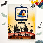 Waffle Flower Square Postage Spellcial Stencils 422629 hey boo card