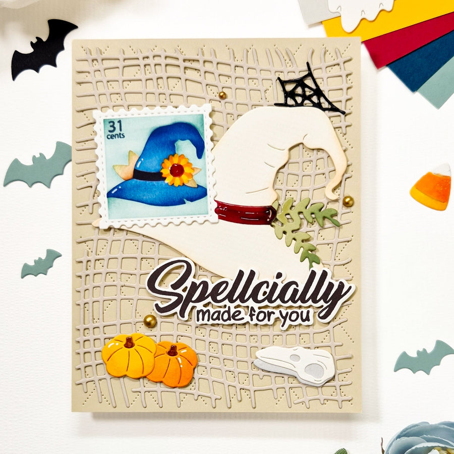Waffle Flower Square Postage Spellcial Stencils 422629 witches hats card