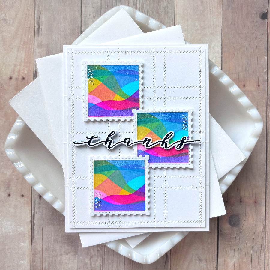 Waffle Flower Square Postage Wave Stencils 422533 thanks card