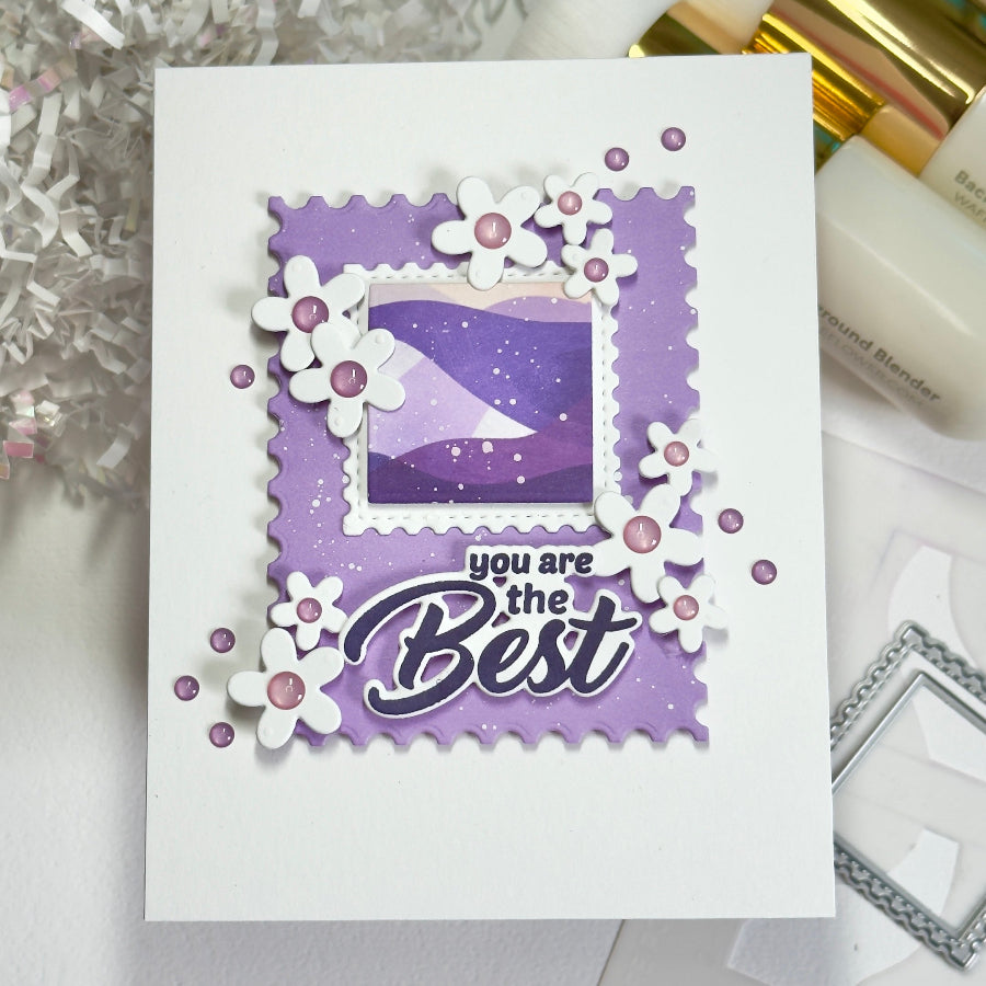 Waffle Flower Square Postage Wave Stencils 422533 you are the best card
