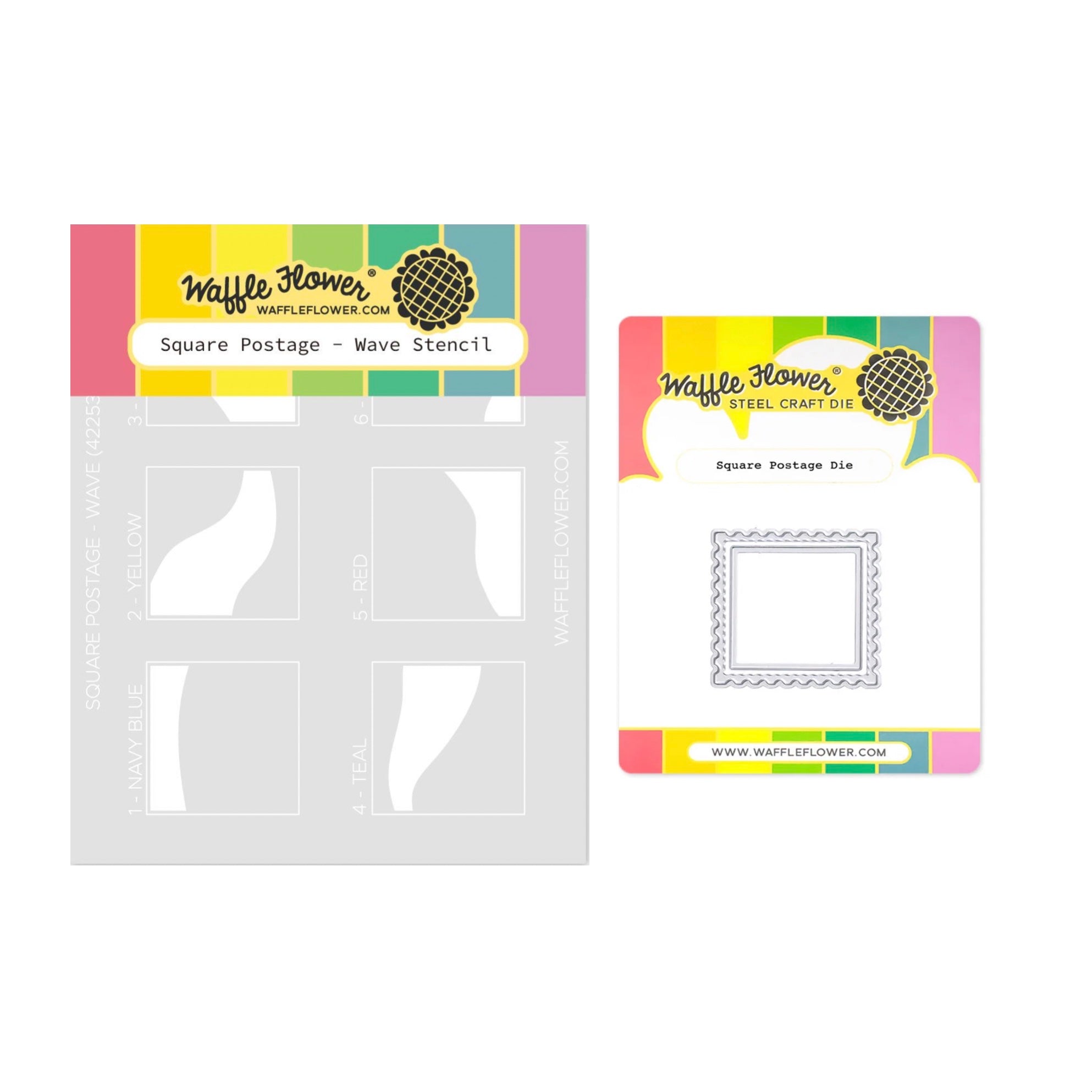 Waffle Flower Square Postage Wave Stencils and Square Postage Die Set