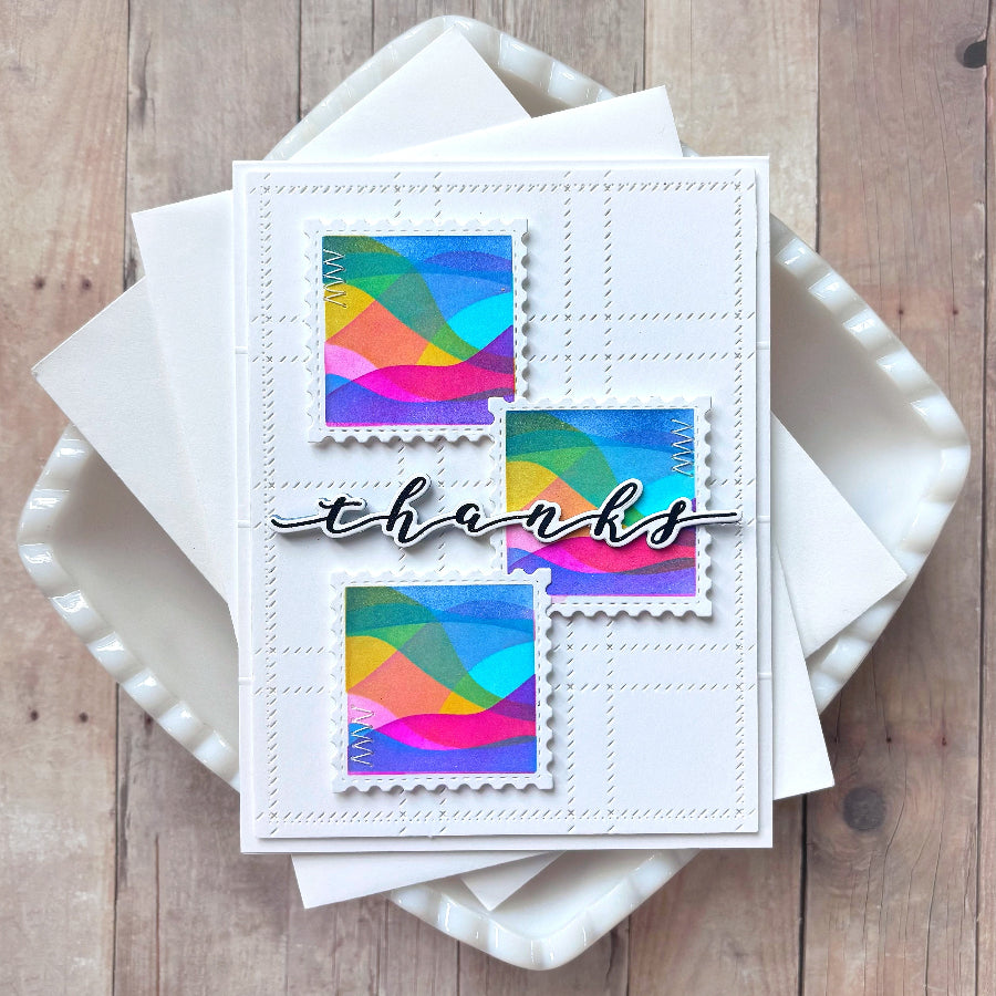 Waffle Flower Square Postage Wave Stencils and Square Postage Die Set thanks card