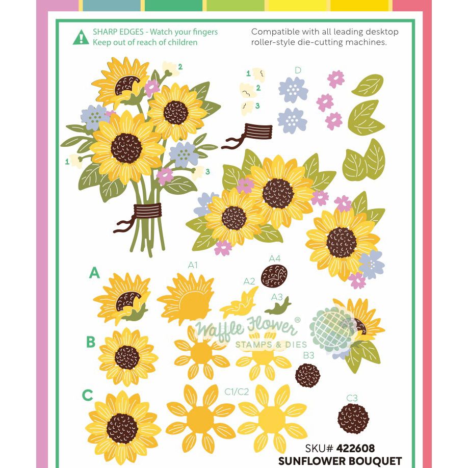 Waffle Flower Sunflower Bouquet Dies 422608 layering guide