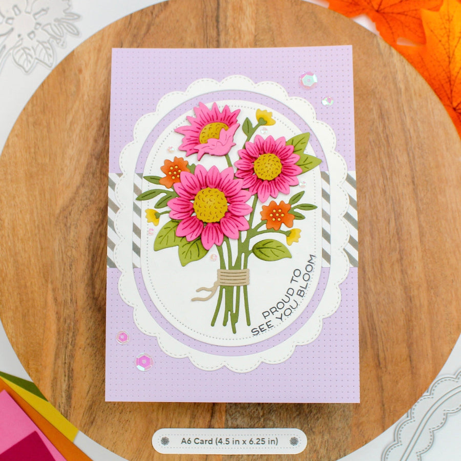 Waffle Flower Sunflower Bouquet Dies 422608 proud of you card