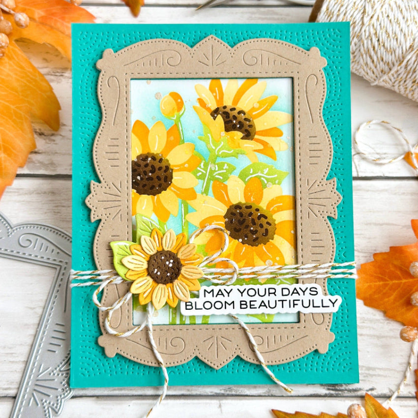 Waffle Flower Sunshine Days Sentiments Clear Stamp and Die Set beautiful blooms card