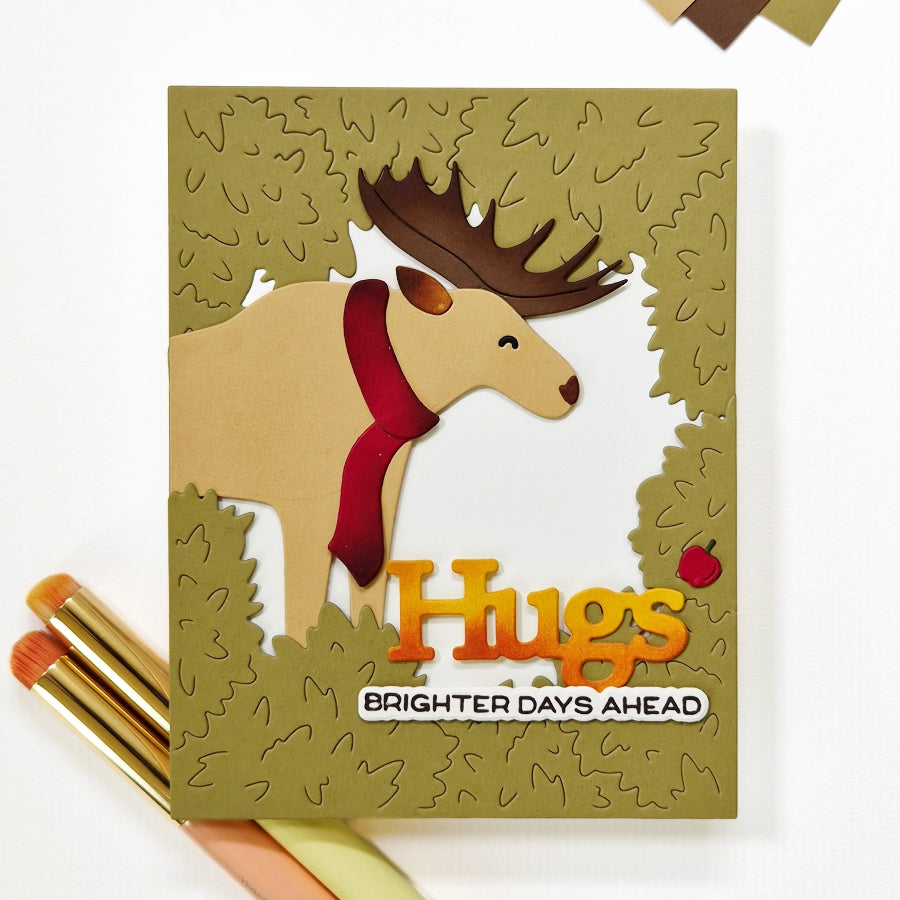 Waffle Flower Sunshine Days Sentiments Clear Stamp and Die Set hugs moose card