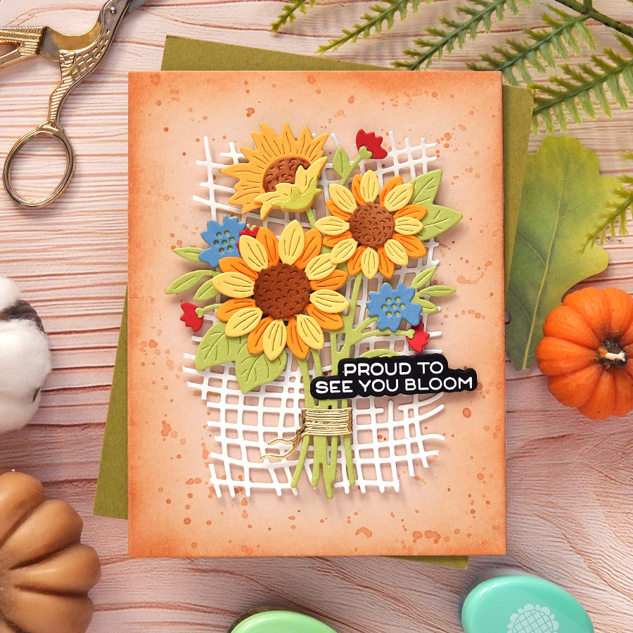 Waffle Flower Sunshine Days Sentiments Matching Dies 422620 sunflowers card