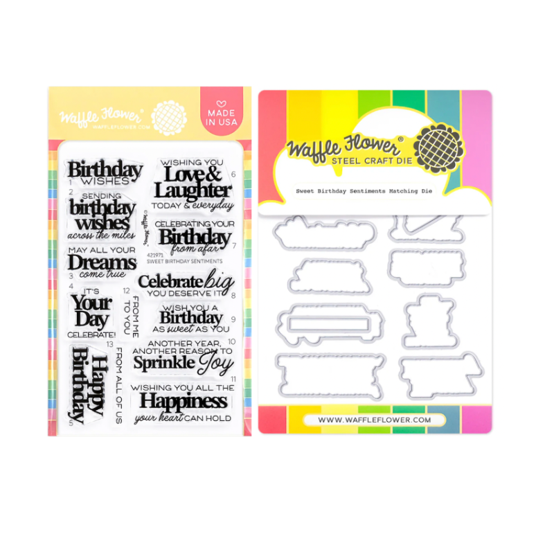 Waffle Flower Sweet Birthday Sentiments Clear Stamp and Die Set wfc1971