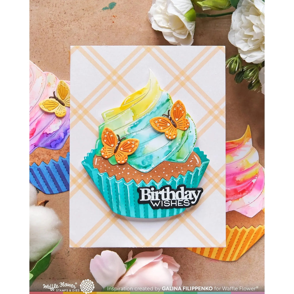 Waffle Flower Sweet Birthday Sentiments Clear Stamp and Die Set wfc1971 birthday wishes