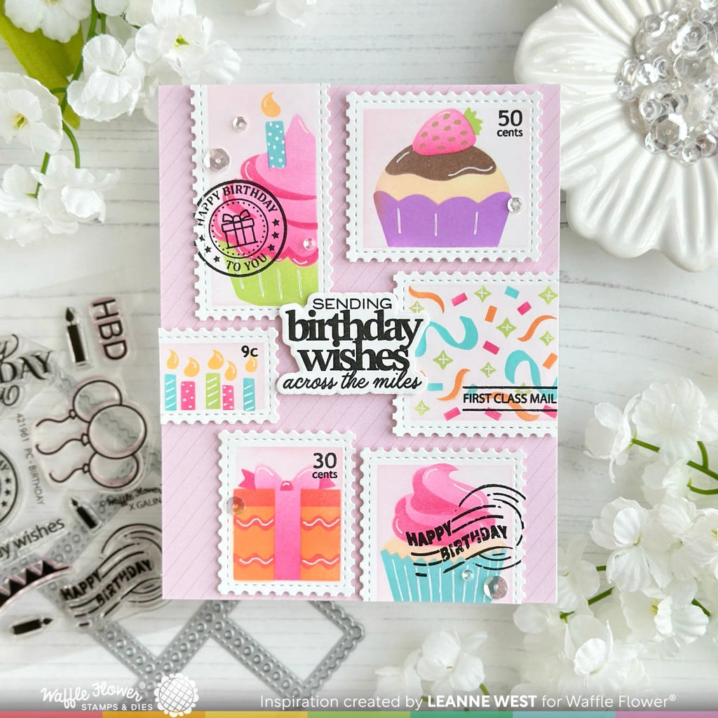 Waffle Flower Sweet Birthday Sentiments Clear Stamp and Die Set wfc1971 postage stamps