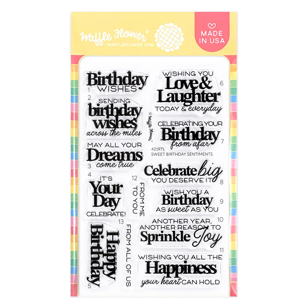 Waffle Flower Sweet Birthday Sentiments Clear Stamp and Die Set wfc1971 product image 1