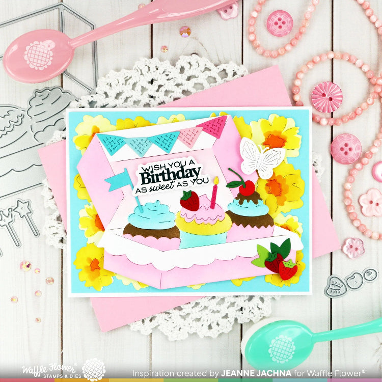 Waffle Flower Sweet Birthday Sentiments Matching Dies 421972 cupcakes