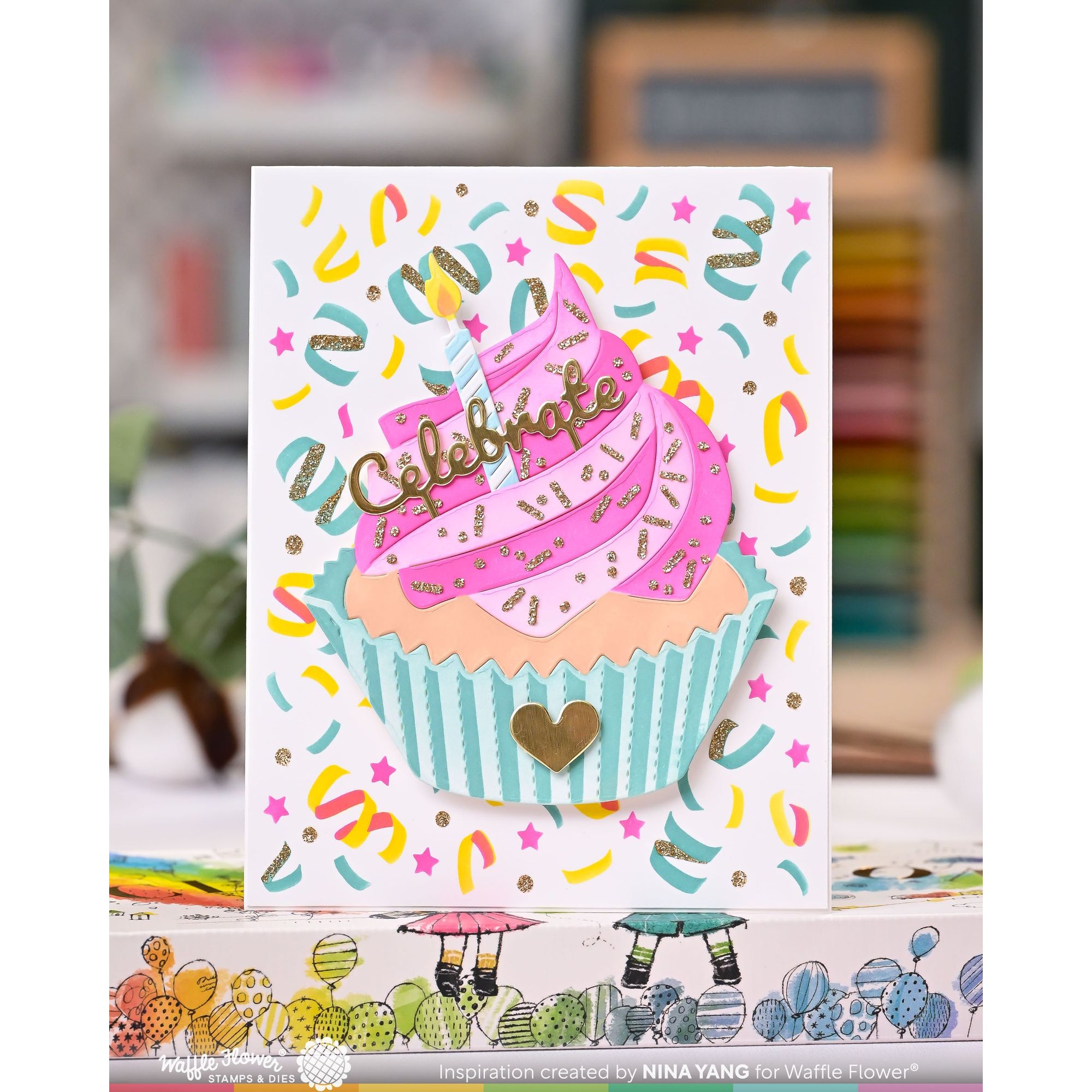 Waffle Flower Sweet Cupcake Die and Stencil Set celebrate