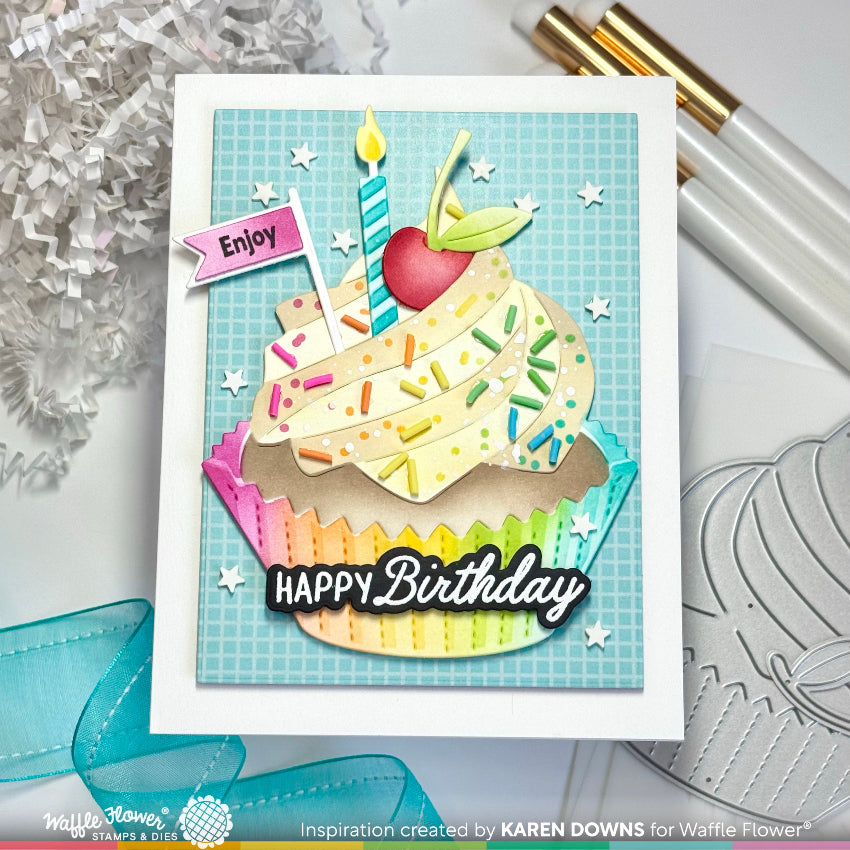 Waffle Flower Sweet Cupcake Dies 421964 happy birthday