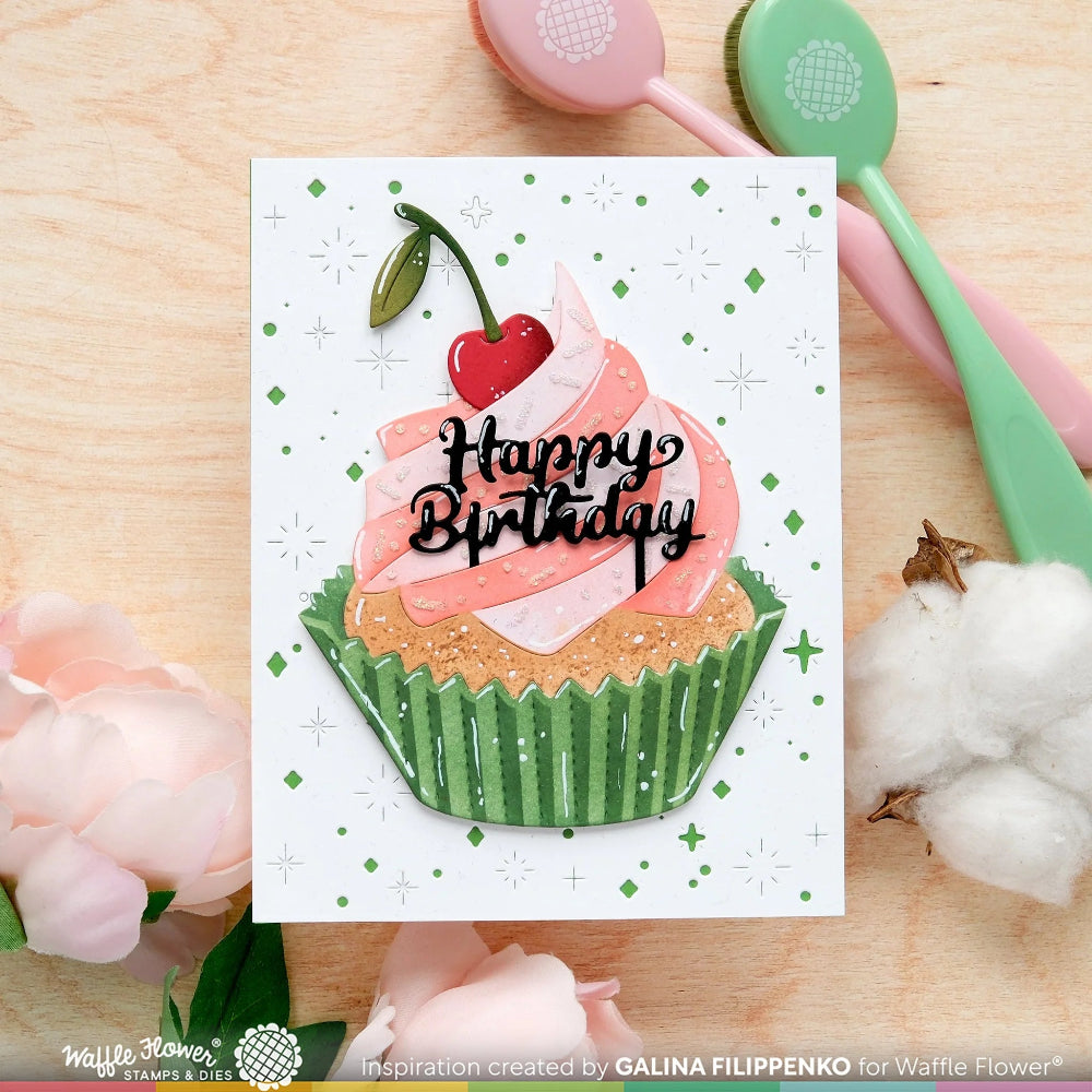 Waffle Flower Sweet Cupcake Dies and Cupcake Toppers Stamp and Die Set sparkles