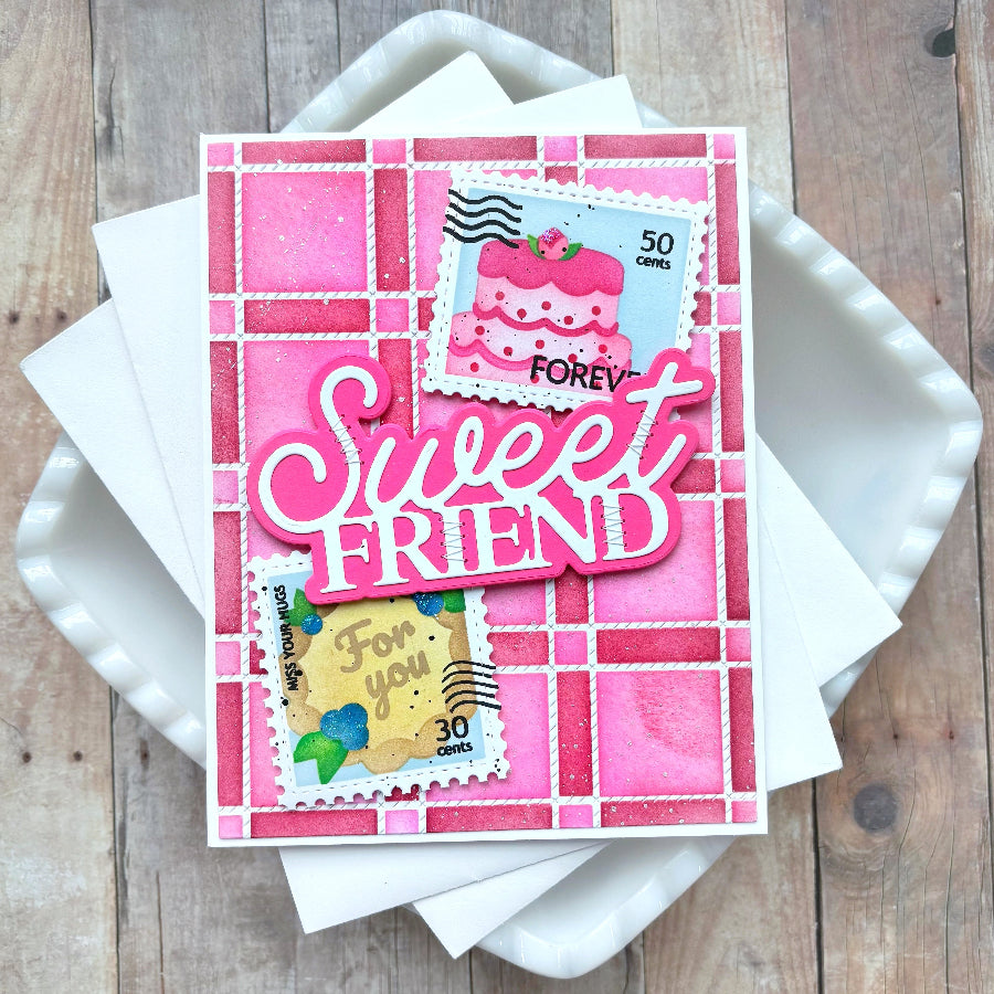 Waffle Flower Sweet Friend Word Dies 422398 pink and red