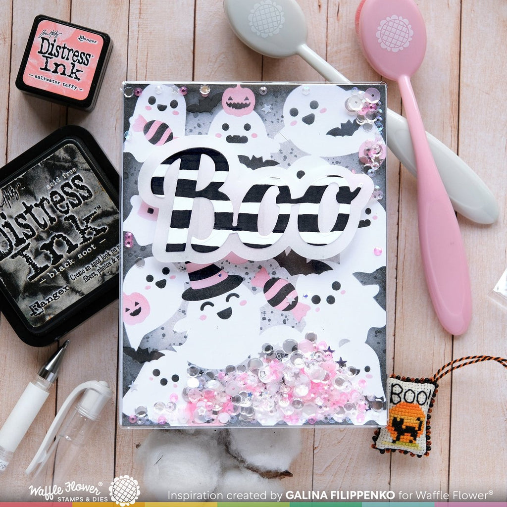 Waffle Flower Sweet Ghosts Background Stencils 421837  pink and gray