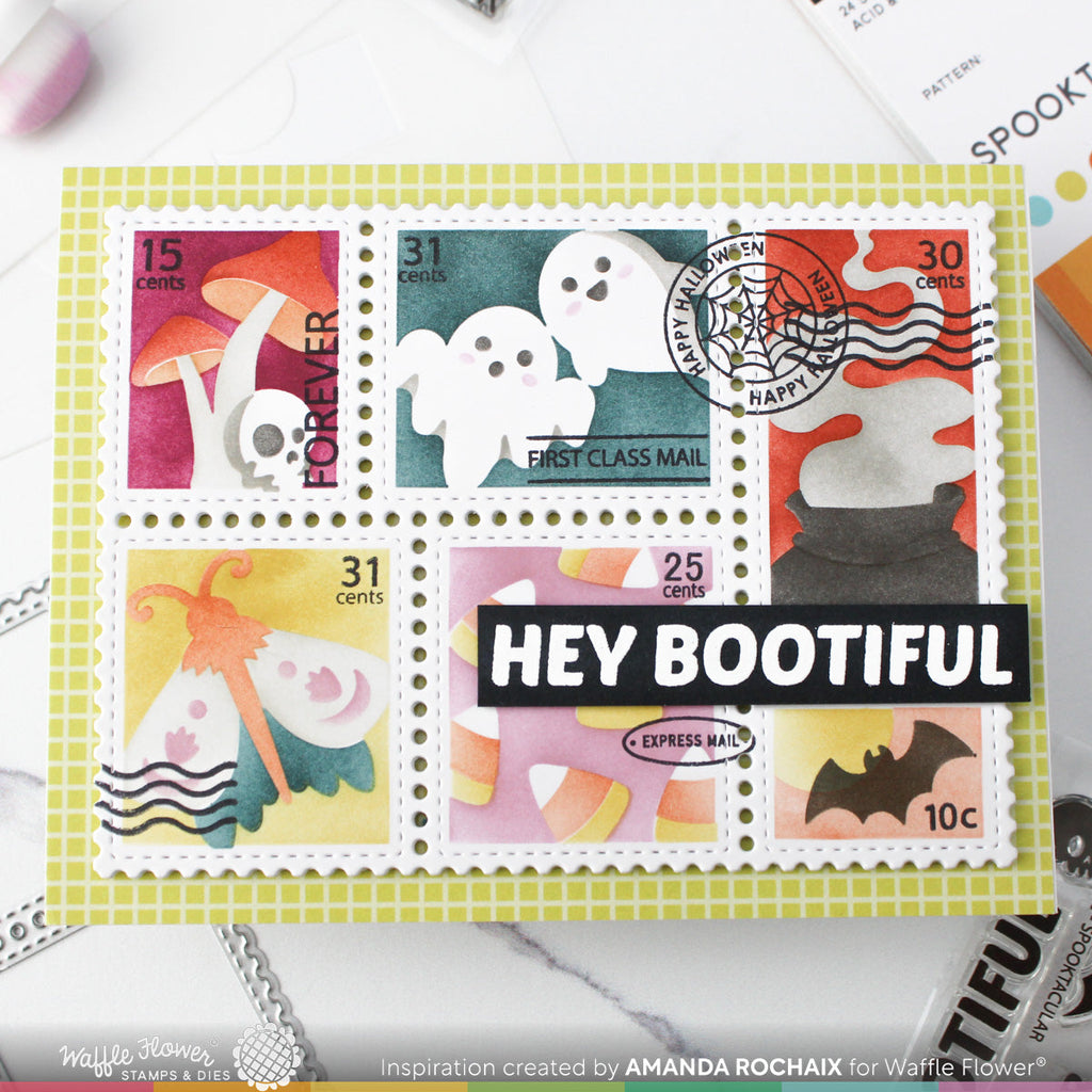 Waffle Flower Sweet Ghosts Dies and Coordinating Stencil Set postage stamps