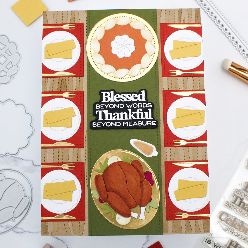 Waffle Flower Table Runner Add On Turkey and Add On Pie Die Set thankful