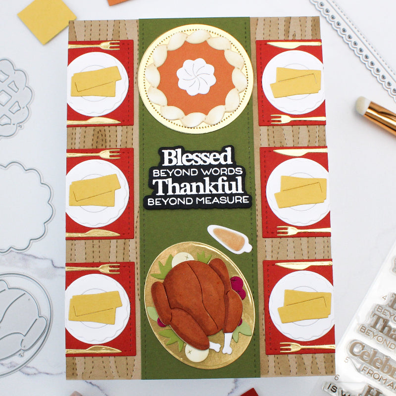 Waffle Flower Table Runner and Add On Turkey Die Set thankful