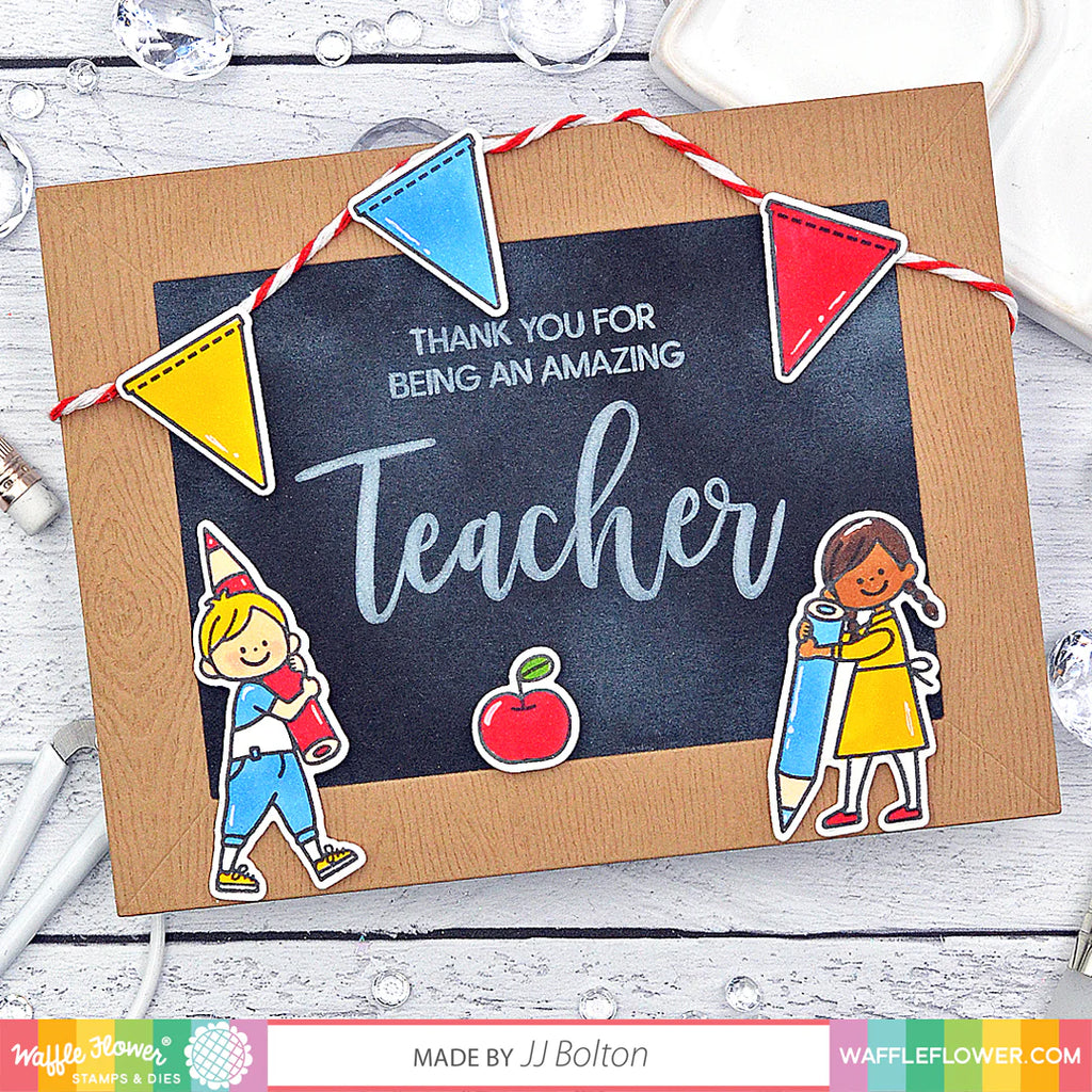 Waffle Flower Teacher Clear Stamp and Die Set wfc593 apple