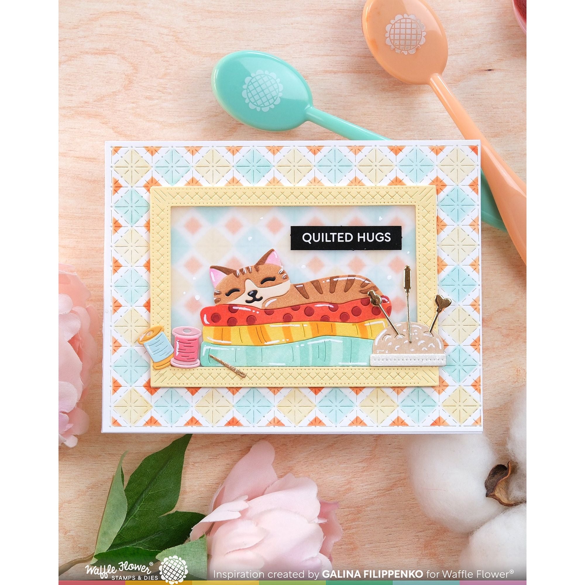 Waffle Flower Tiny Square Die and Stencil Set cute cat