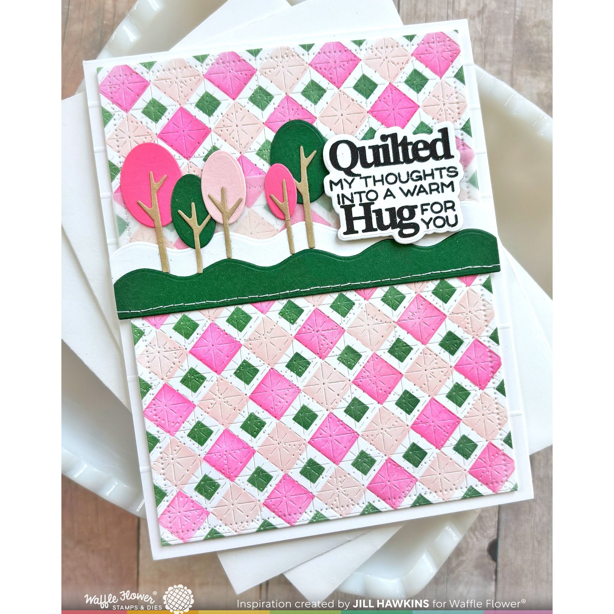 Waffle Flower Tiny Square Die and Stencil Set hugs