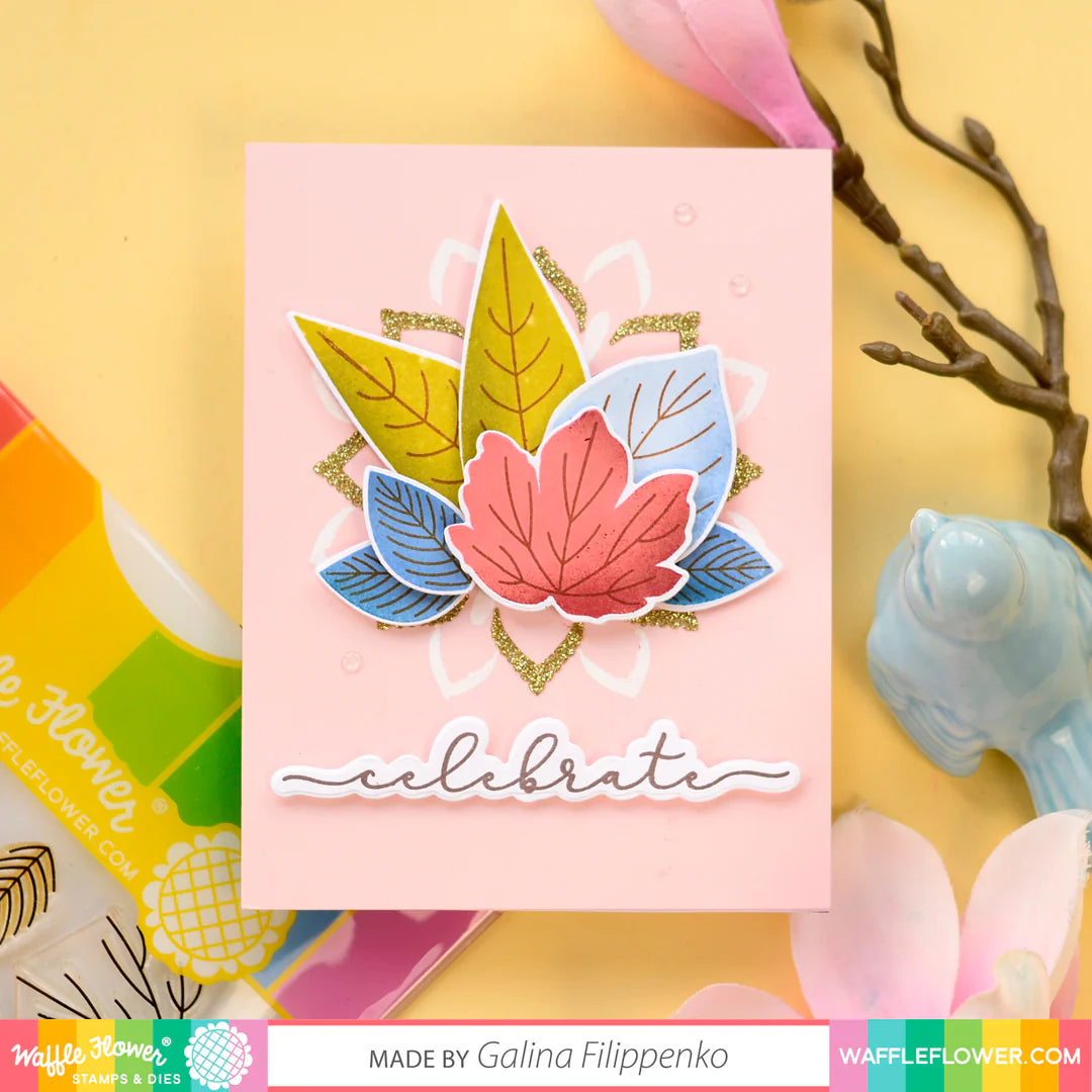 Waffle Flower Two Step Leaves Clear Stamps 420843 celebrate