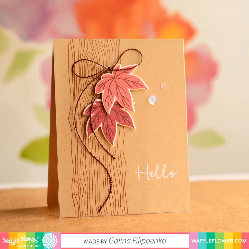 Waffle Flower Two Step Leaves Clear Stamps 420843 hello