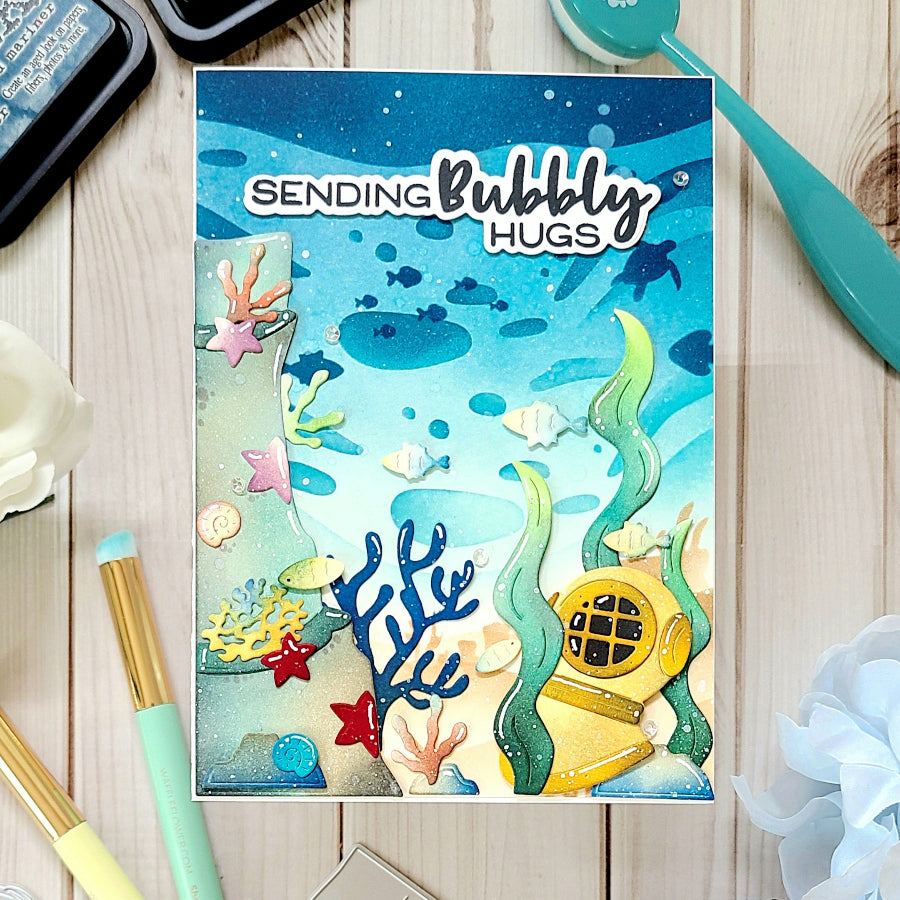 Waffle Flower Under the Sea Stencil and Die Set sending hugs