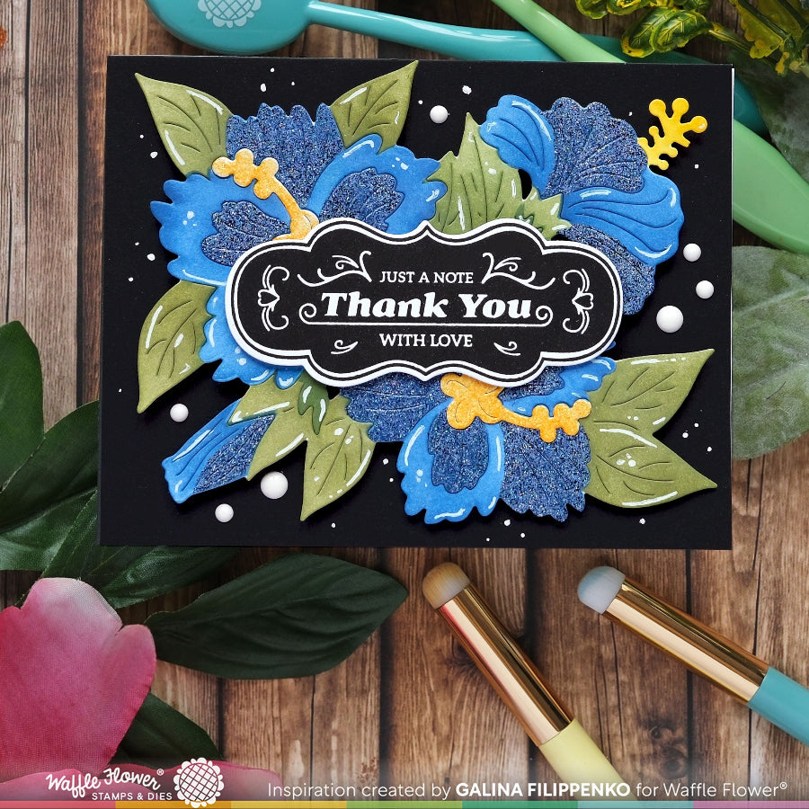 Waffle Flower Vintage Label 1 Clear Stamp Die and Stencil Set thank you