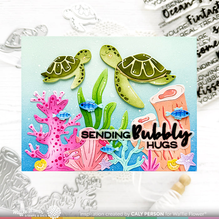 Waffle Flower Waffle Flower Bubbly Sentiments Clear Stamp and Die Set cute sea turtles | color-code:ALT01