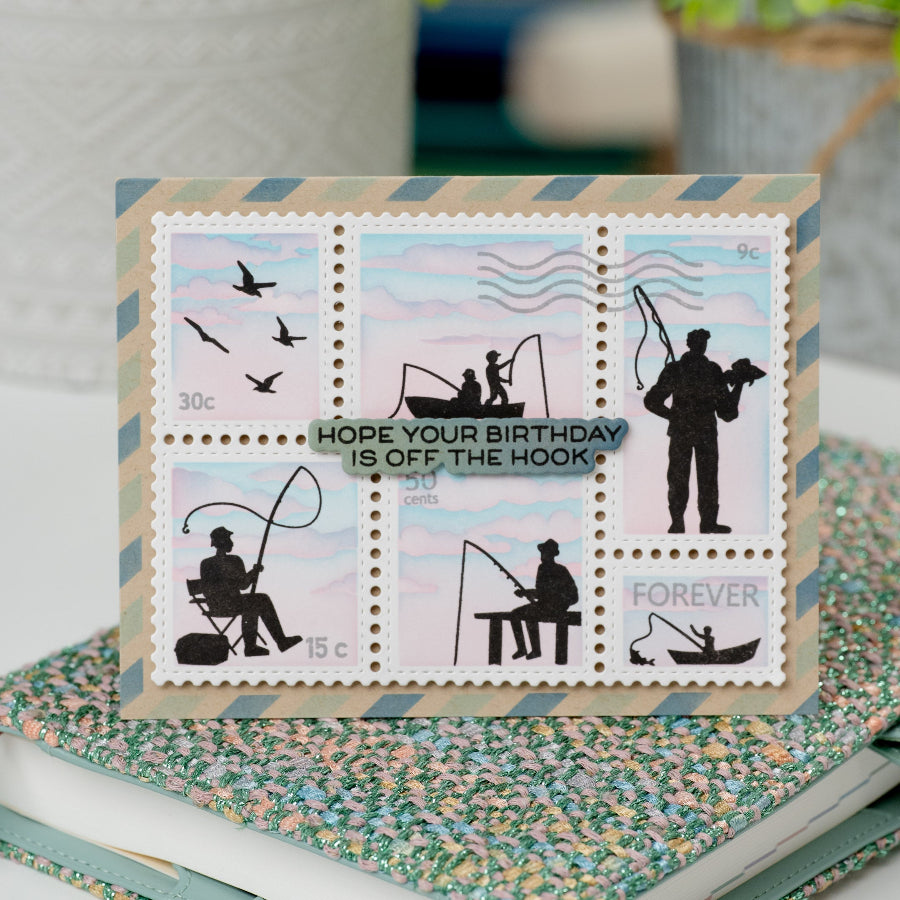 Waffle Flower Waffle Flower Fishing Puns Clear Stamp and Die Set fishing postage stamp card