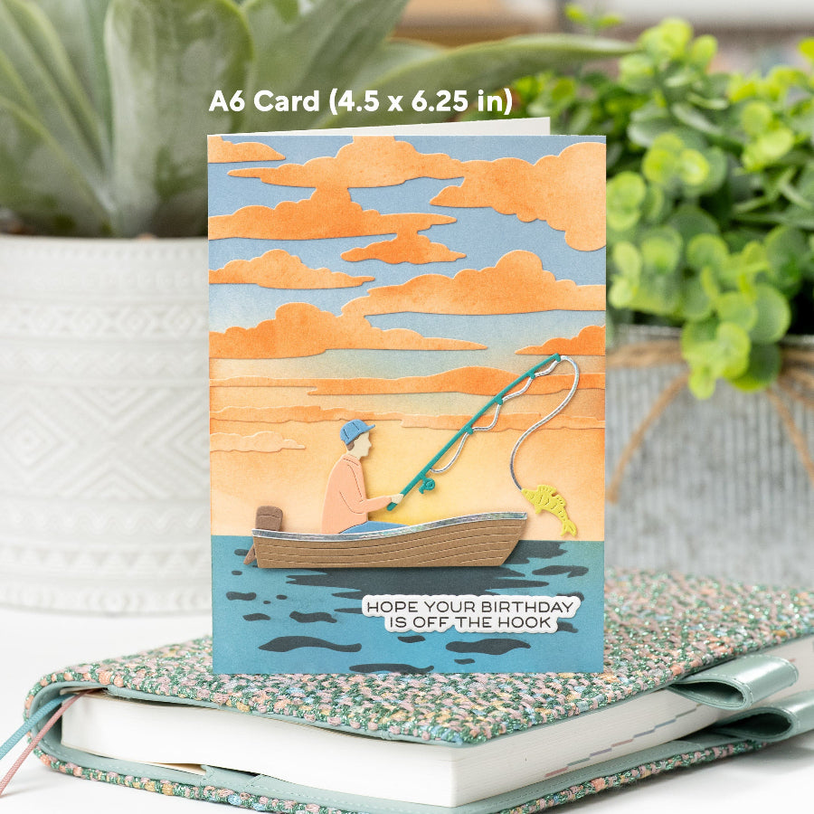 Waffle Flower Waffle Flower Fishing Puns Clear Stamp and Die Set happy birthday card