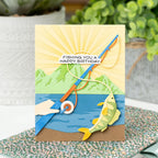 Waffle Flower Waffle Flower Fishing Puns Clear Stamp and Die Set mountains background card