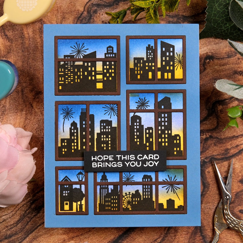 Waffle Flower Window Sentiments Matching Dies 422502 fireworks card