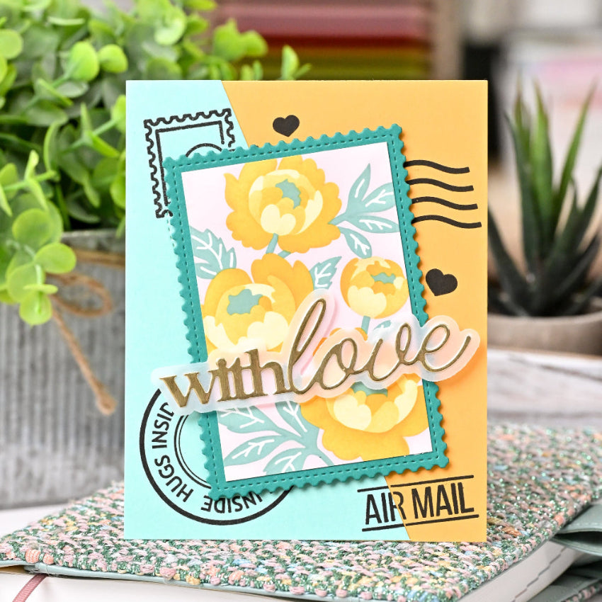 Waffle Flower With Love Word Dies 422043 postage
