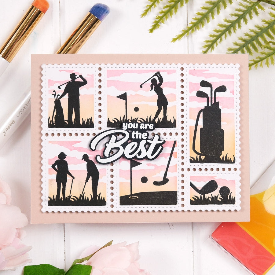 Waffle Flower Your Day Sentiments Clear Stamp and Die Set golf scenes card
